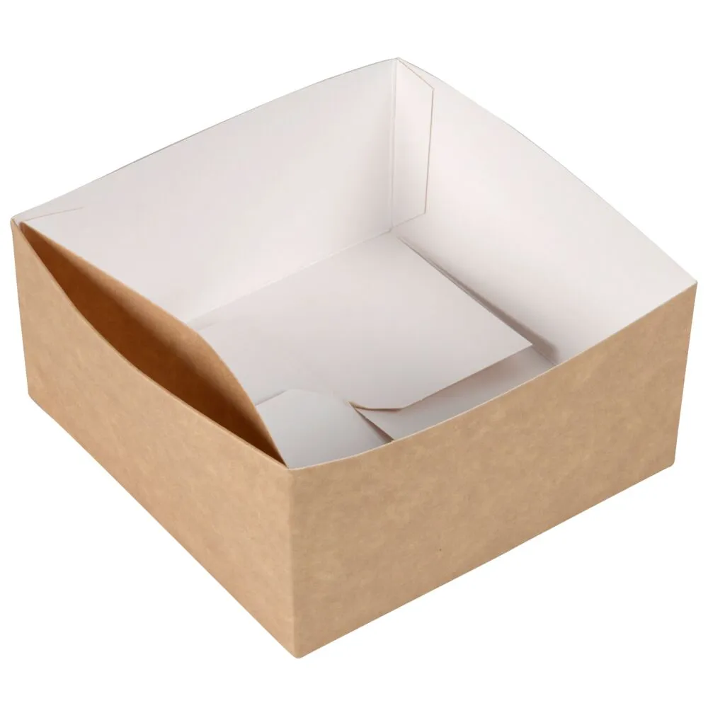 Pommes frites bakke, 13x13x6,5cm, 1000 ml, 1100 ml, brun, pap, med dip lomme (480 stk/krt)