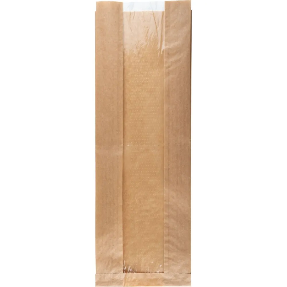 Rudepose, 16x45,5x7cm, brun, papir/PE, med sidefals og PE rude (1000 stk/krt)