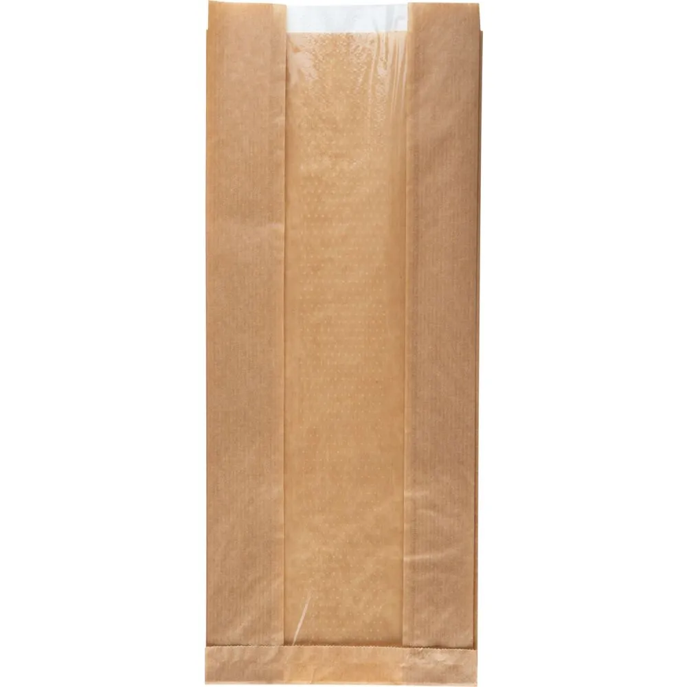 Rudepose, 16x38x7cm, brun, papir/PE, med sidefals og PE rude (1000 stk/krt)