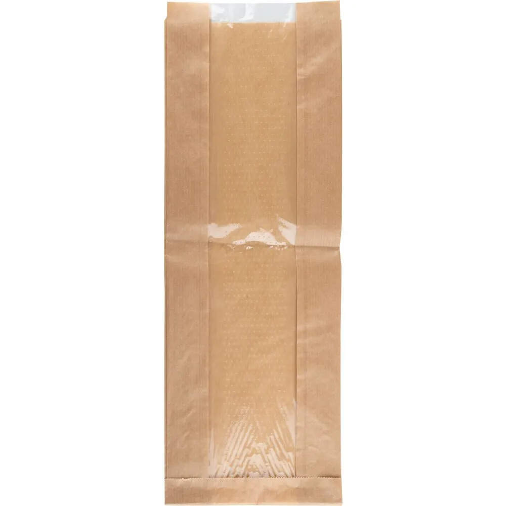 Rudepose, 14x38x7cm, brun, papir/PE, med sidefals og PE rude (1000 stk/krt)