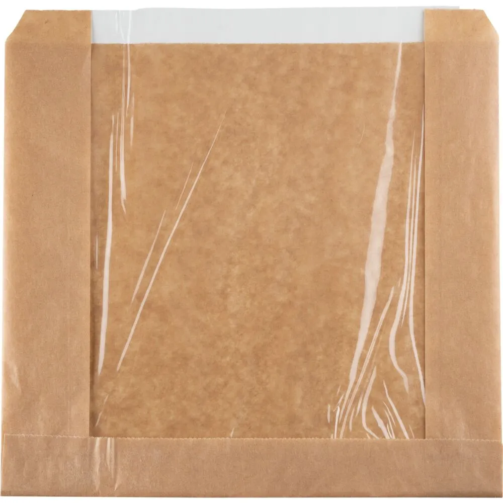 Rudepose, 215x210mm, brun, papir/PE, med sidefals og PE rude 140mm (1000 stk/krt)