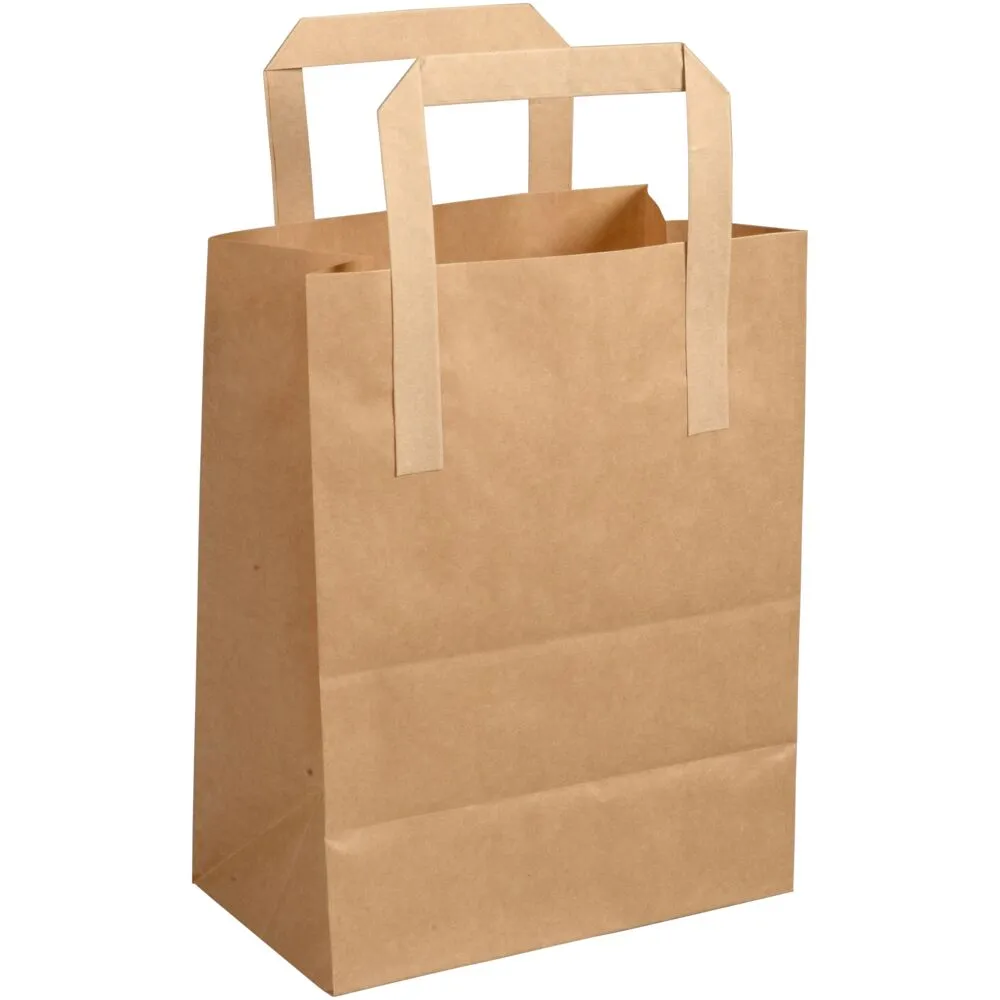 Bærepose, 18x10x22cm, 4,3 l, brun, papir, med hank (500 stk/krt)