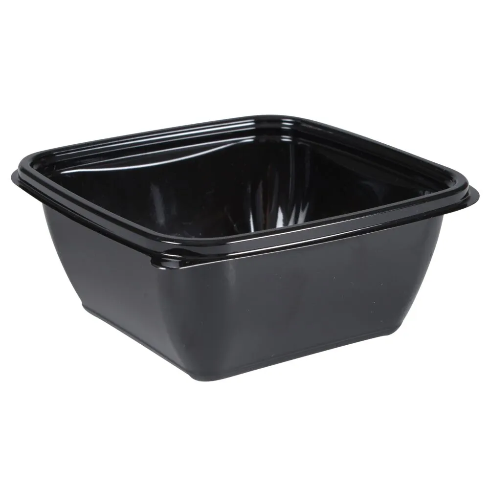 Salatskål, 12,5x12,5x5,2cm, 375 ml, sort, RPET, firkantet (600 stk/krt)
