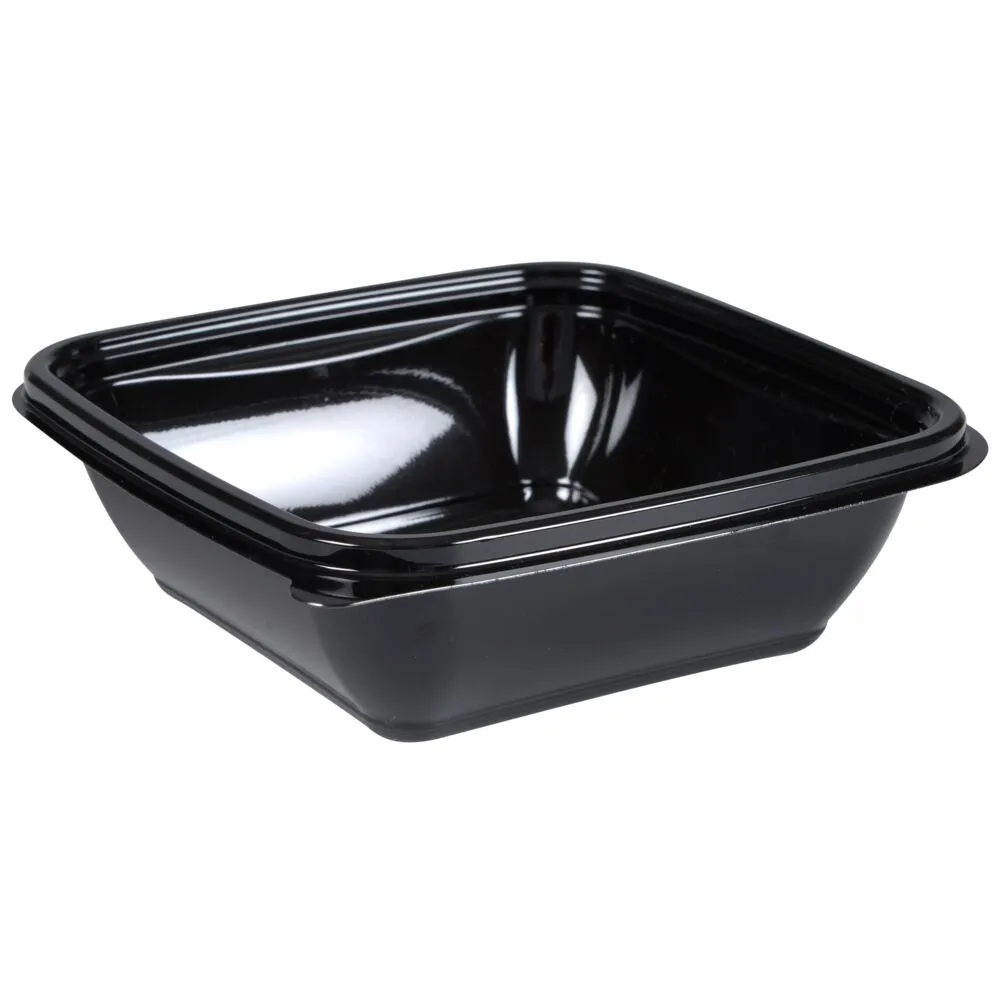 Salatskål, 12,5x12,5x3,7cm, 250 ml, sort, RPET, firkantet (600 stk/krt)
