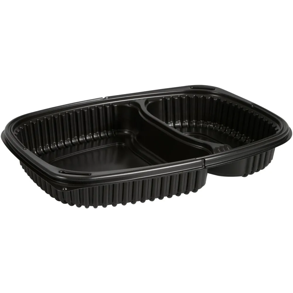 [13185202] Plastbakke, 25,5x19x4,5cm, 1250 ml, sort, PP, 2-rums (320 stk/krt)