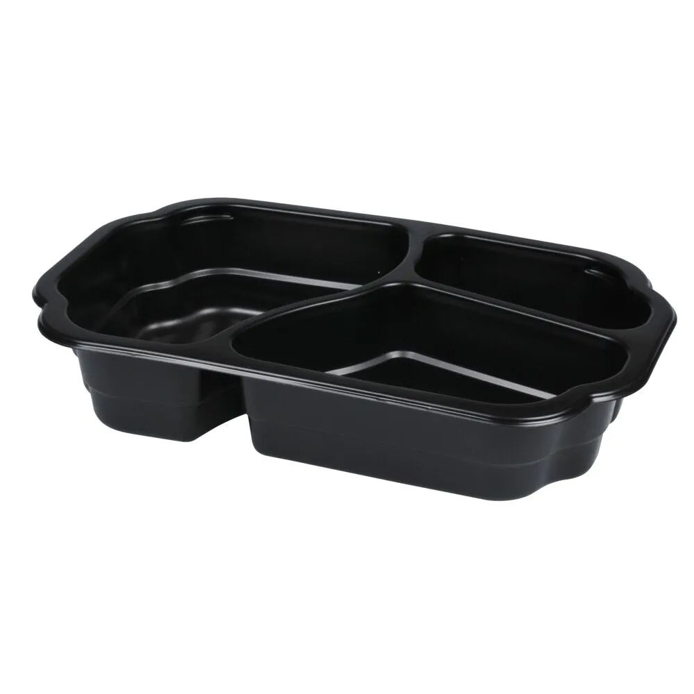 Plastbakke, 25x15,9x4,8cm, 1100 ml, sort, PP, 3-rums (246 stk/krt)